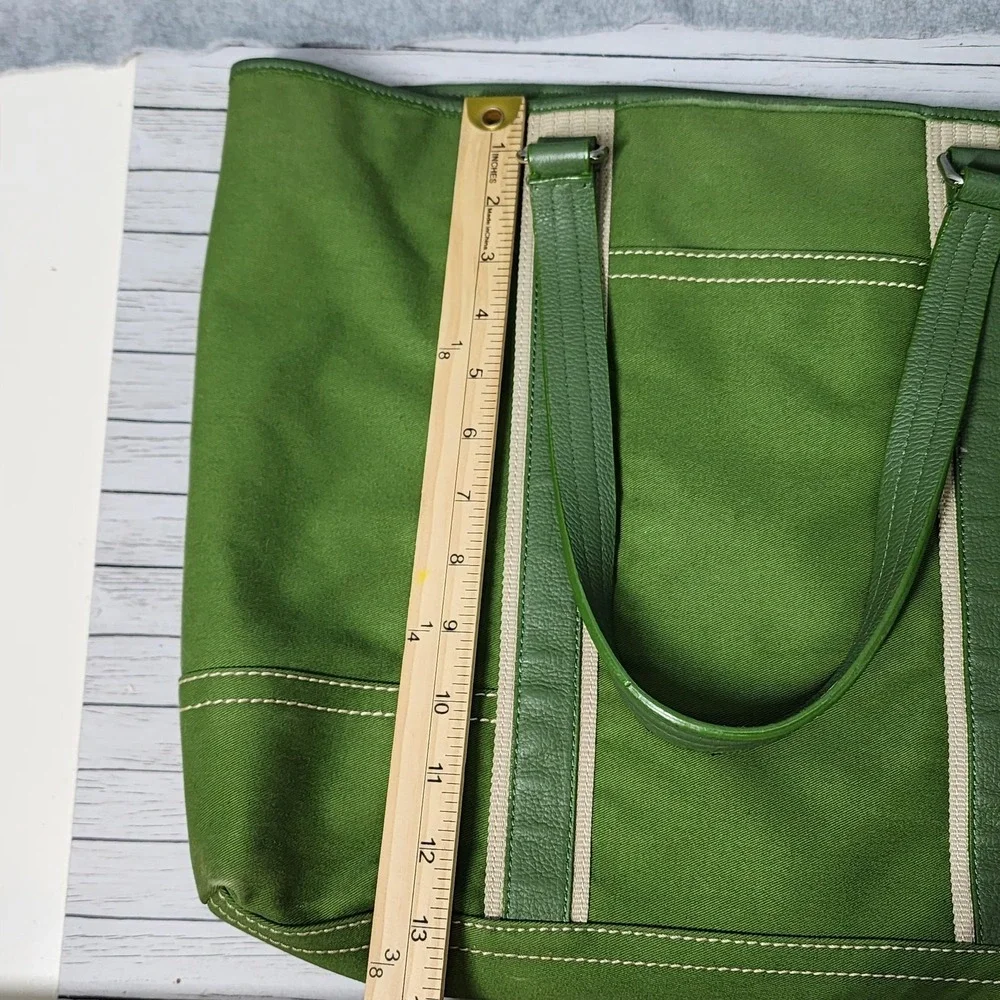 Kate Landry Tote Bag Womens Large Green Canvas Shoulder Purse Geometric Lining - Picture 9 of 11